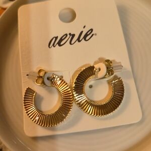 Aerie Embossed Chunky Hoop Earrings in a Radiant Gold Textured  NWT